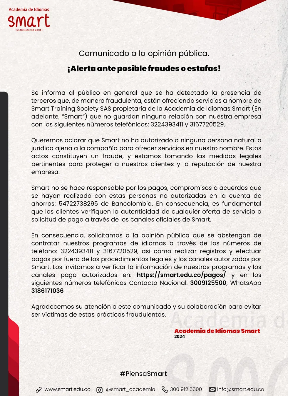 Comunicado Antifraude Smart