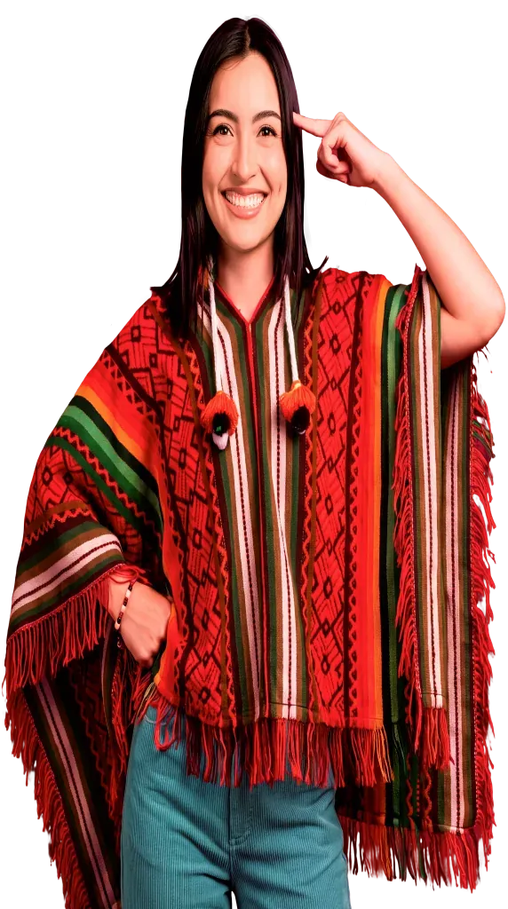 Estudiante peruana con poncho tradicional