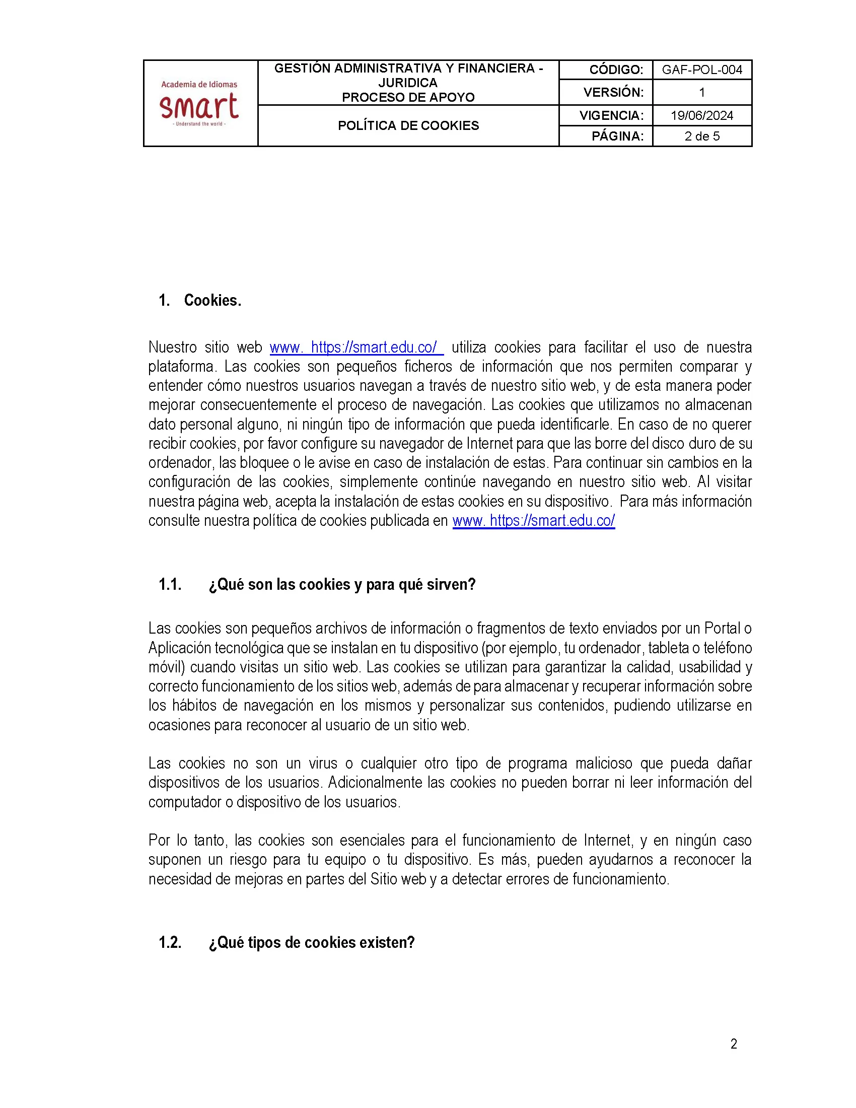 Política de Cookies — página 2 de 5