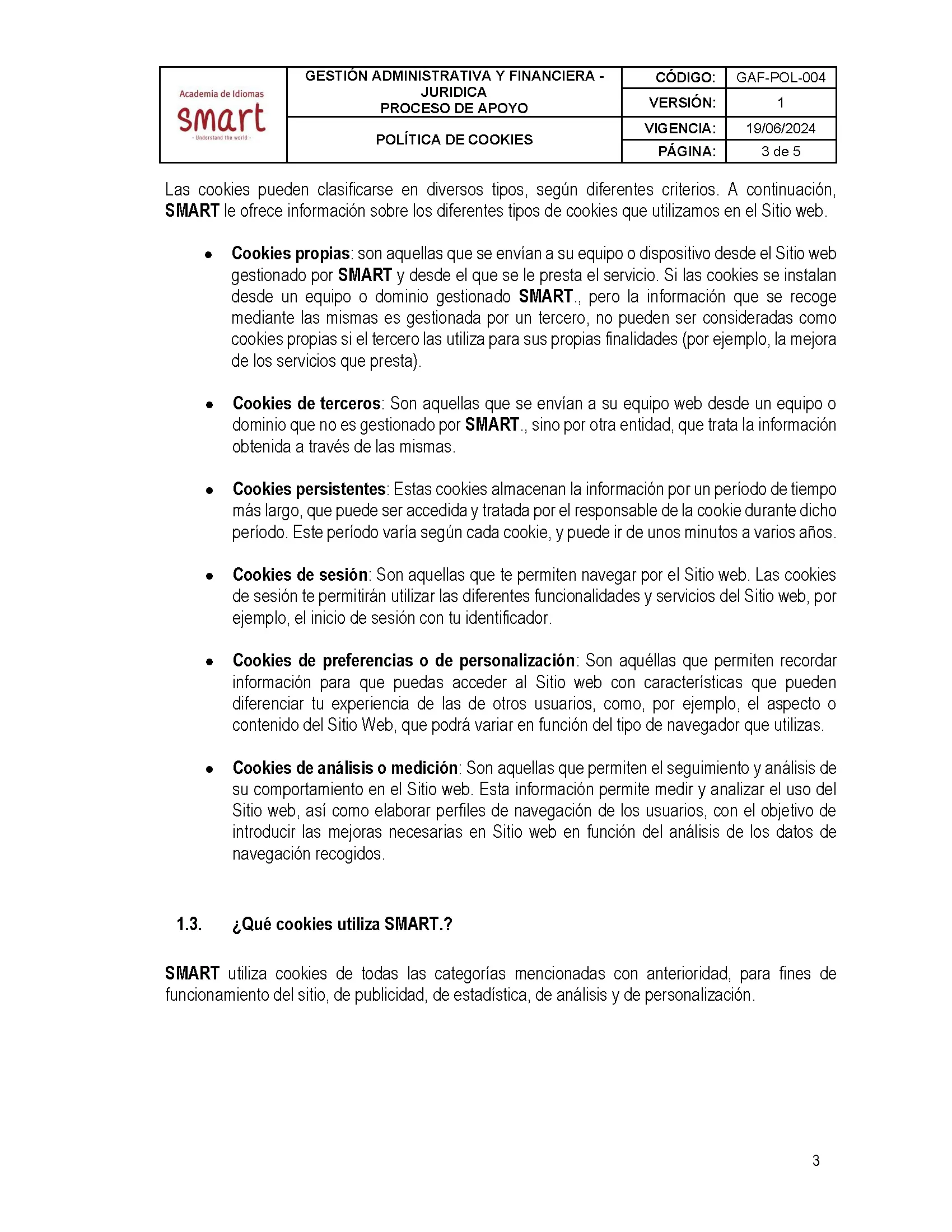Política de Cookies — página 3 de 5